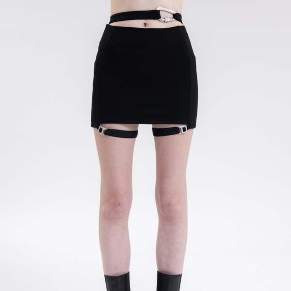 Heliot Emil Black Mini Skirt with Strap Details